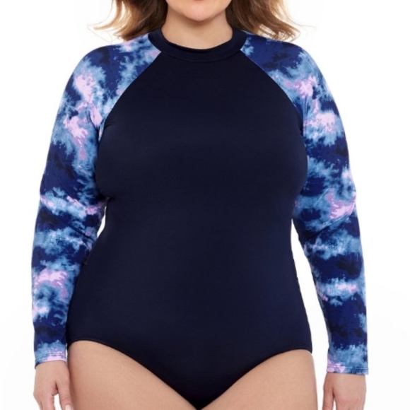 Extended zipper pull full coverage swim suit - Picture 1 of 5